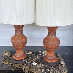 Asian urn relic lamps pair 150