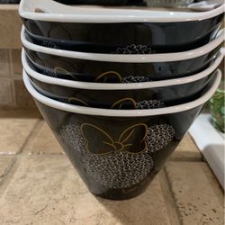Disney Black, White & Gold Mickey and Minnie Ramen Bowls Set Of 4