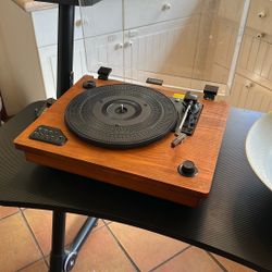 Geekoala Bluetooth Record Player – 3-Speed Turntable w/ USB, AUX, RCA Output (Wood Finish)