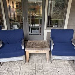 Restoration Hardware Outdoor Set Chairs + Teak Table Custom Cushions