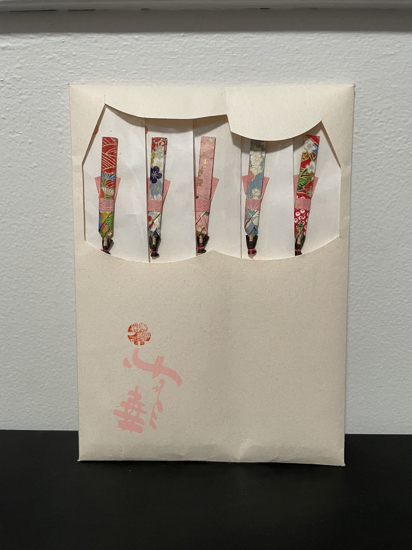 Japanese Decorative Chopsticks Hashi Wood 5pc Set Floral Showa Vintage Japan NEW