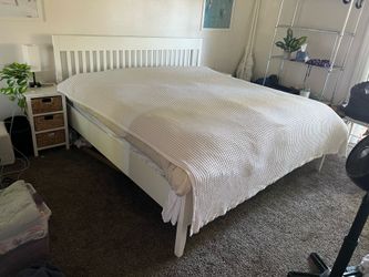 White Standard King Bed Frame with Slatted Headboard