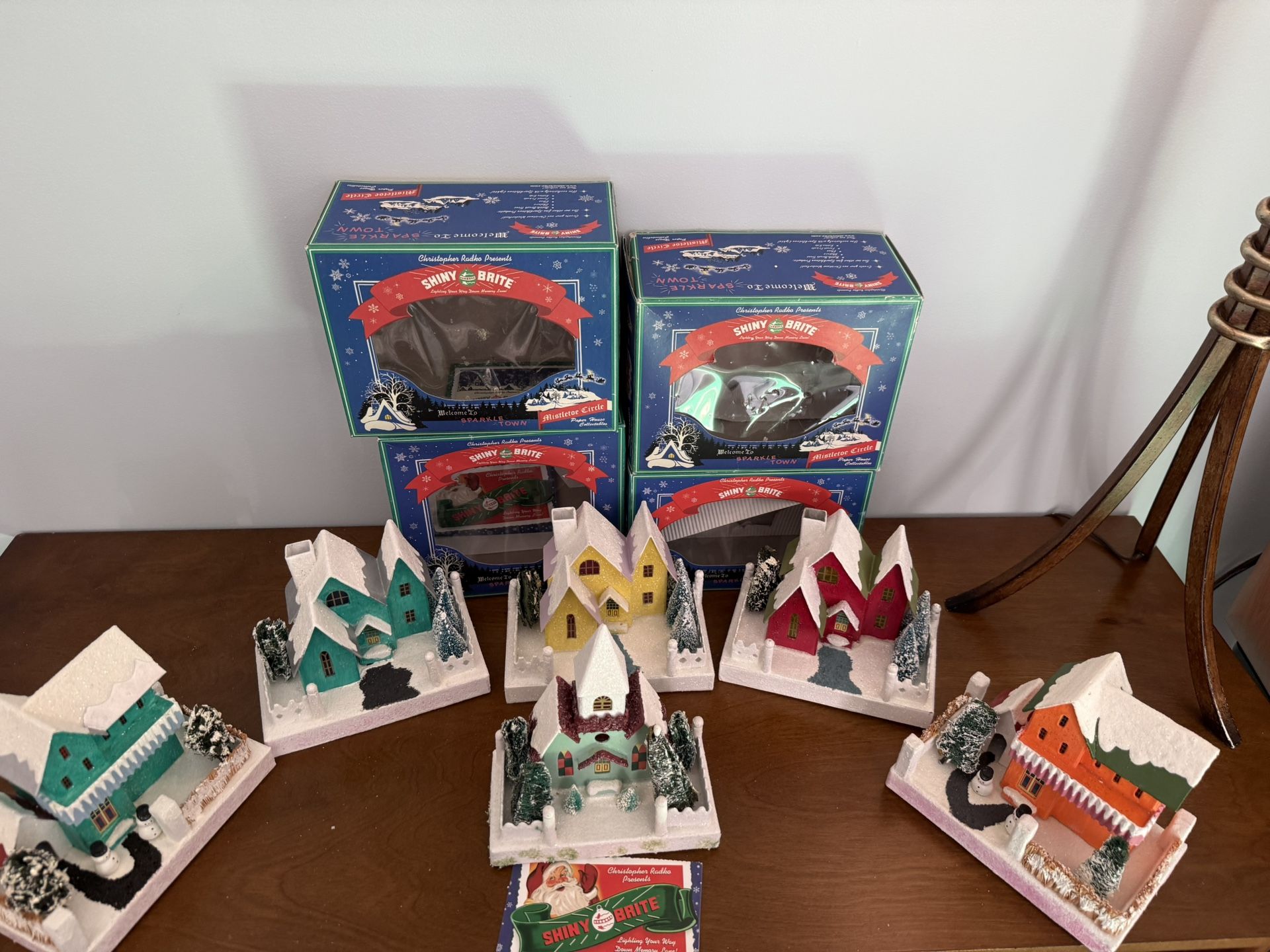 Christopher Radko Shiny Brite Houses with 4 Trees (27 total pieces)