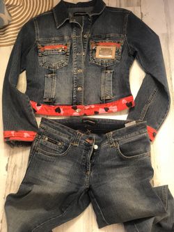 High end designer 2 piece jeans set, Size pants 31, jacket L