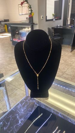 14k Gold Rosary Necklace with Cross Pendant