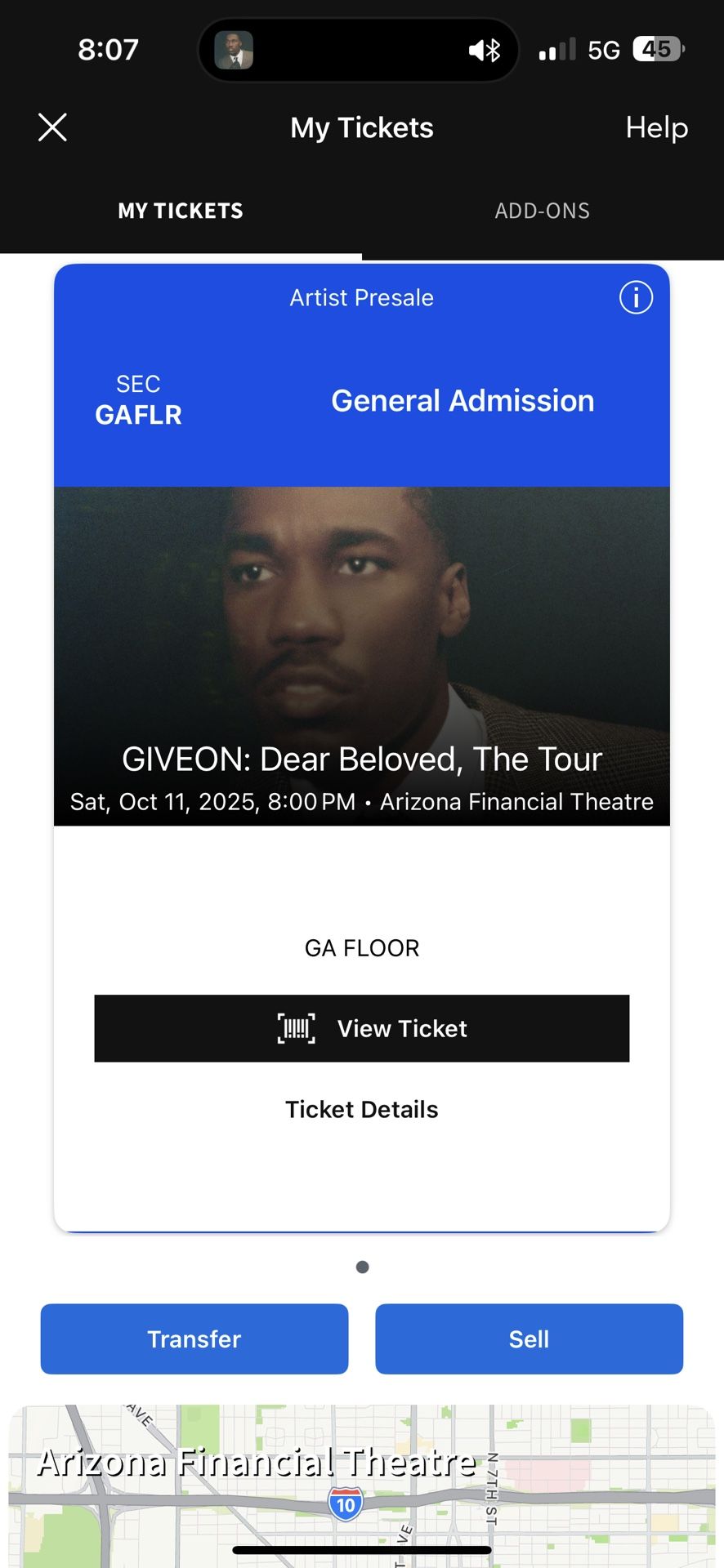 Giveon floor ticket