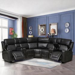 Brand New LED Vant Black Leather Power Reclining Sectional 