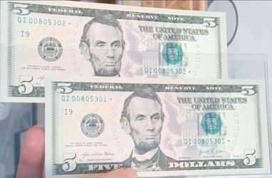Consecutive Series 2021 $5 Star Notes - Crisp Uncirculated Replacement Bills
