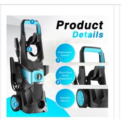 TEBRU Electric Pressure Washer, 3000PSI Max 2.4 GPM Power Washer With 32 Ft Hose, 4 Quick Connect Nozzles, Foam Cannon, Suitable For Clean Cars, Patio