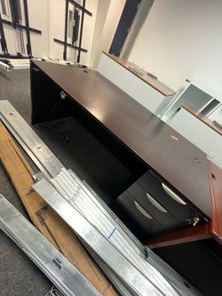 Dark Wood Office Desk with Drawers