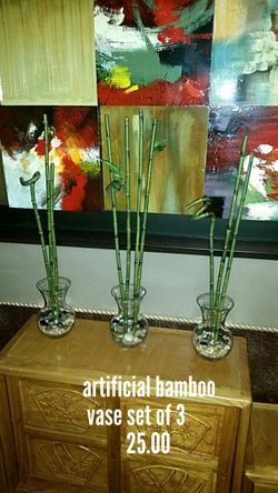 3 bamboo vases. Artificial