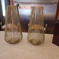 2 Gold Wire Candle Holders 