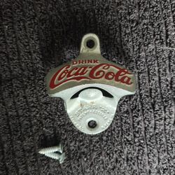 Wall Mount Bottle Opener Coca-Cola Galvanized Silver Cast Metal Manual