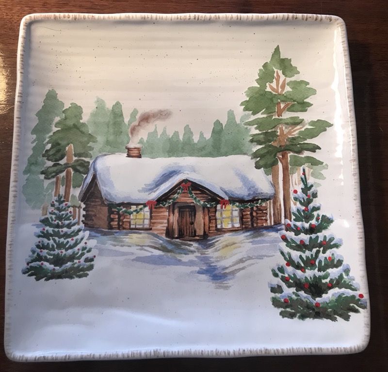 SIX Square Stoneware Holiday Plates - St Nicholas. Winter White
