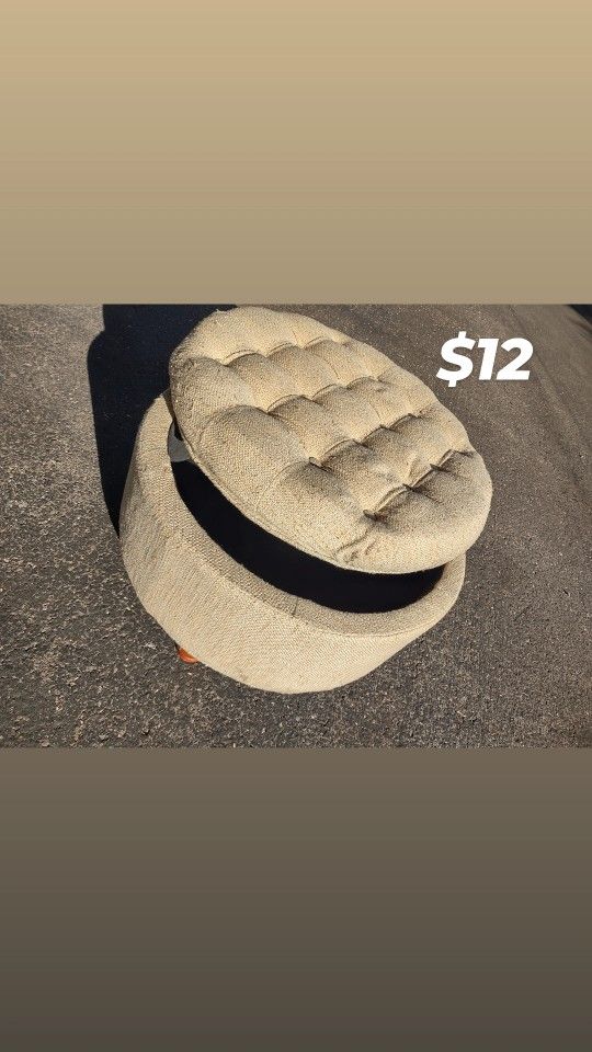 Round Beige Plush Ottoman Furniture Piece 