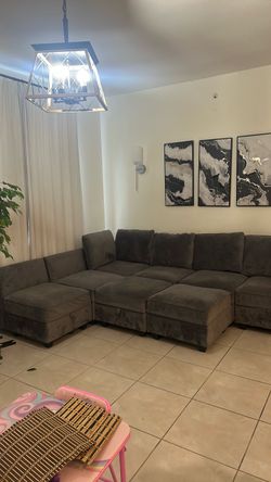 Large Gray Modular Sectional Sofa