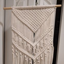 NEW Macrame Wall Hanging Art 32" Beige Tan Wood Home Decor