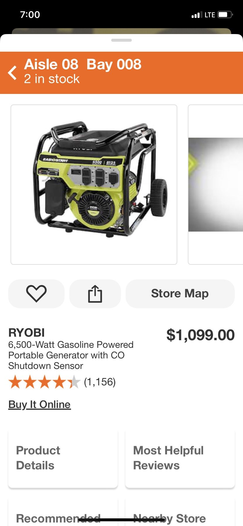 Ryobi 6.500 Watt Gasoline Powered Portable Generator With Co Shutdown Sensor 