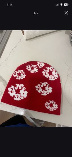 Red Denim tear beanie