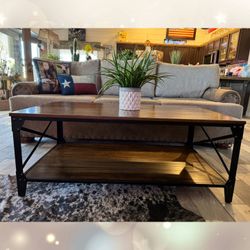 Farmhouse Rustic Wood Metal Coffee Table