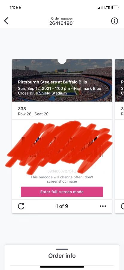 2 Steeler Tickets For Sept 12 In Buffalo 