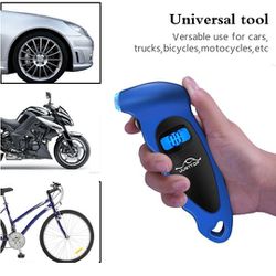 NEW! JUSTTOP Digital Tire Pressure Gauge, 150PSI 4 Setting for Cars, Trucks, Bicycles, Backlit LCD, Non-Slip Handle (Royal Blue)