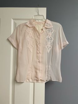 Vintage Pink Lace Short Sleeve Blouse de Jour by Saab, Women