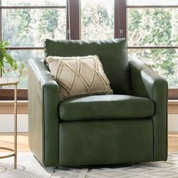 Olive Faux Leather Steel Swivel Accent Chair
