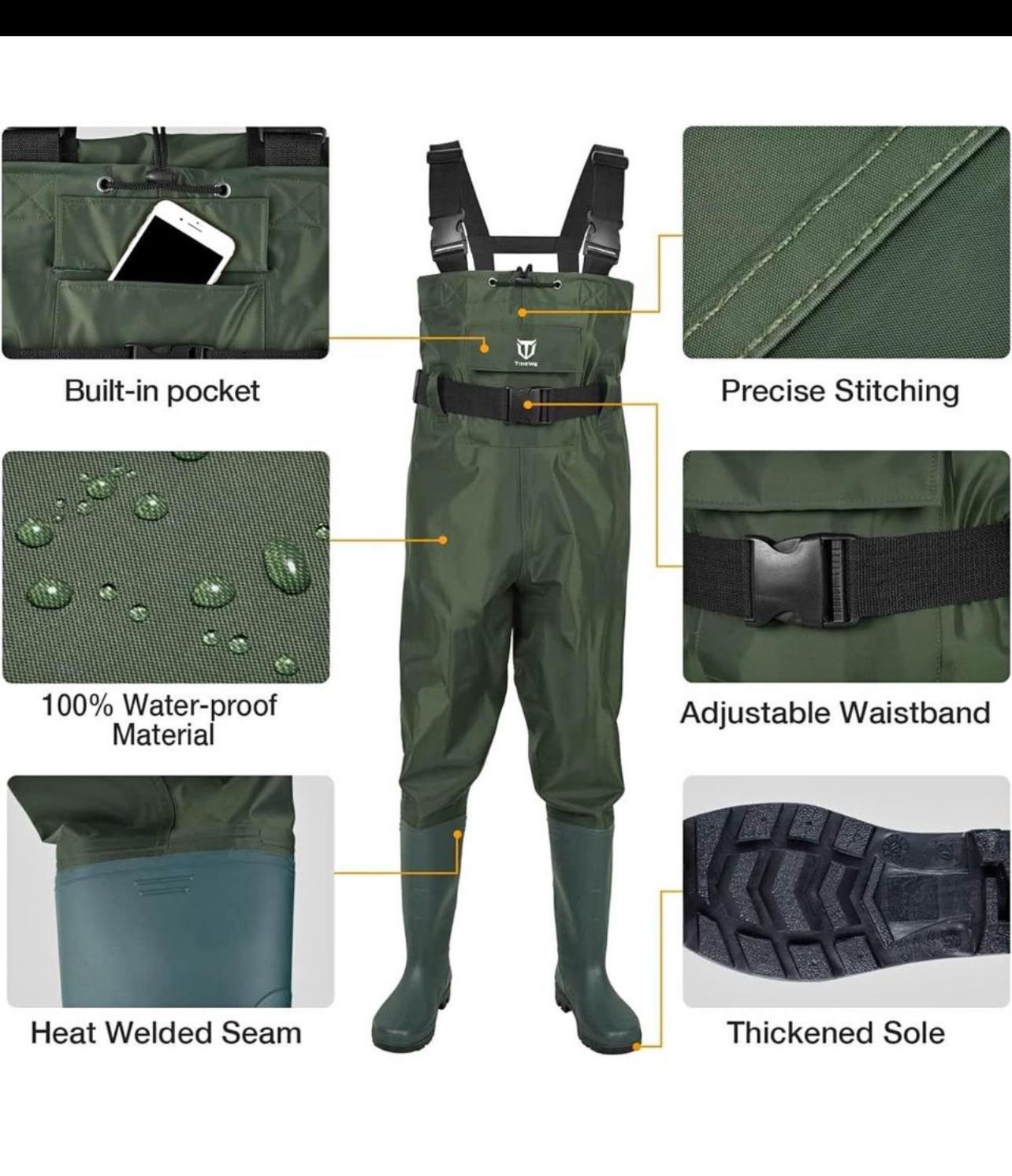 Bootfoot Chest Wader, Waterproof Fishing Hunting Waders with Boot Hanger for Men Women