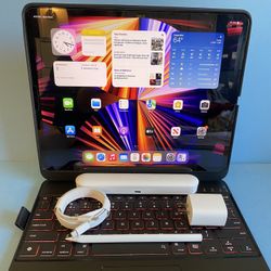 256GB Apple IPad Pro 12.9” 5th Generation (2021 Model / M1 chip / Liquid Retina XDR display) with keyboard case, Stylus pen & Accessories