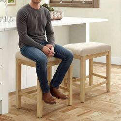 Counter Height Bar Stools Set of 2 for Kitchen Counter Farmhouse Modern Backless Barstools with Fabr