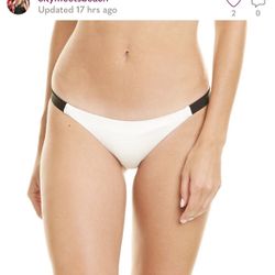 Vitamin A Swimwear *NWT* Carmen Bikini Bottom White Ribbed w/ Black Sides -Small