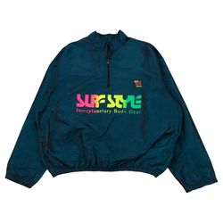 VINTAGE SURF STYLE WINDBREAKER 2XL XXL 1/4 ZIP PULLOVER JACKET GREEN IRIDESCENT