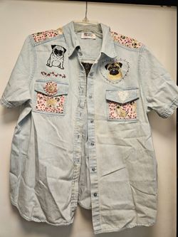 PUG EMBROIDERED DEMIM COVERUP