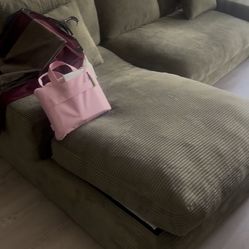 Green Modular 3-Seater L Shape Corduroy Couch