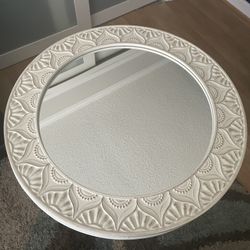 Queen Energy - Round Decorative Wall Mirror - 24” Ornate White Frame