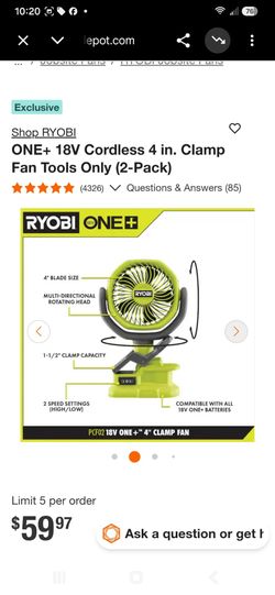 Ryobi ONE+ 18V 4-Inch Cordless Clamp Fan 4-Pack
