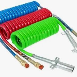 Brand new 15 Ft Coiled Air Brake Hoses & ABS Electrical Power Wire Assembly Kit 3 in 1 Semi Truck Air Lines Kit Coiled