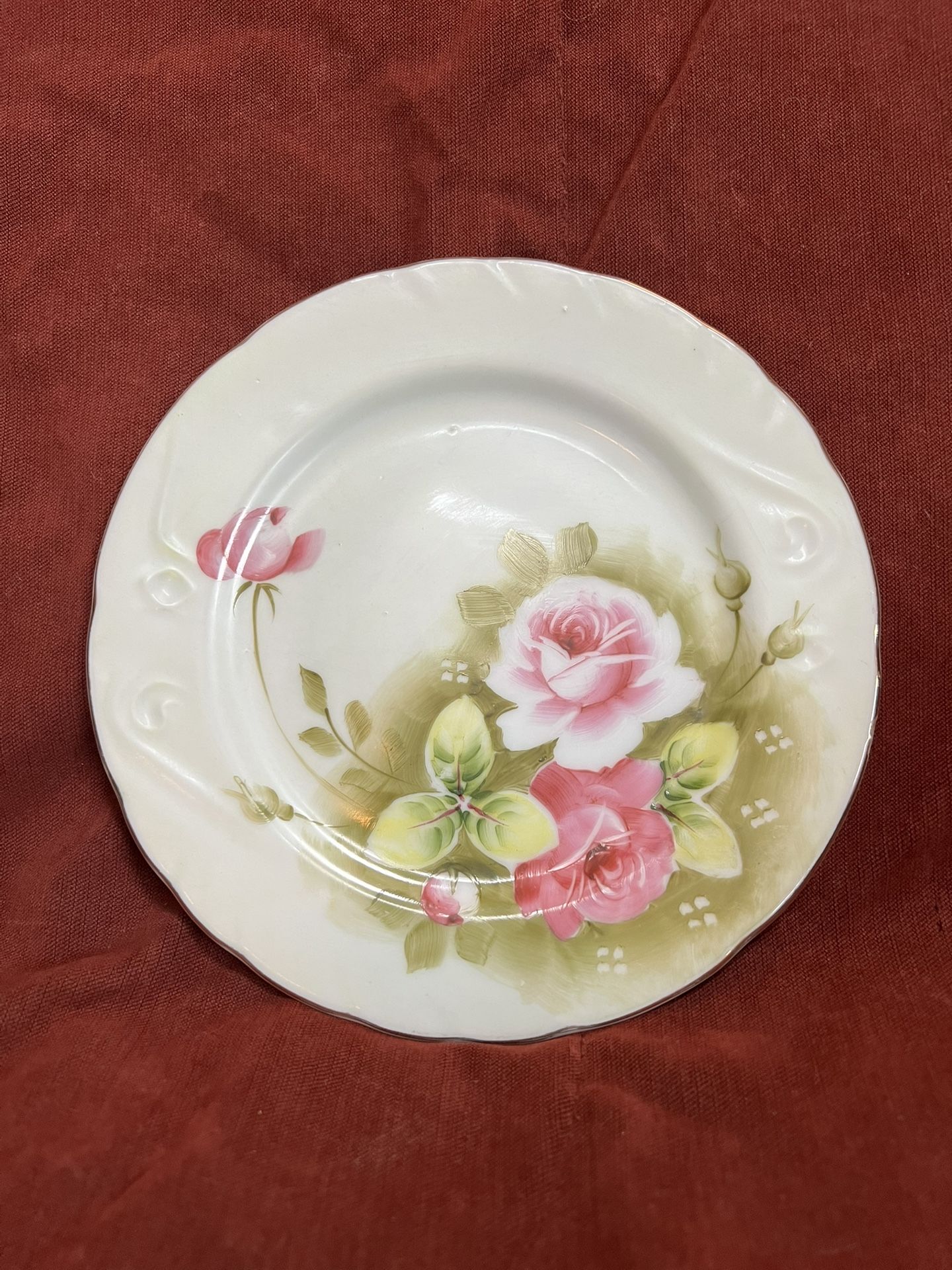 8 Lefton China green heritage rose hand painted 7 1/4” salad plates #3068