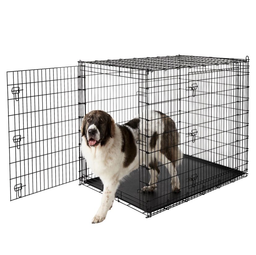 Frisco XX-Large Heavy Duty Double Door Wire Dog Crate- Black, 54-in & MidWest Stainless Steel Snap'y Fit Dog Kennel Bowl, 8 cup