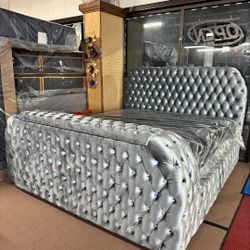 FIREPLACE BED WIITH BUILT-IN TV MOUNT AND BLUETOOTH SPEAKERS! KING $1199 QUEEN $1099!