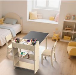 New doowroodni Kids Art Table and Chair Set, Sturdy Beech Wood Study Desk for Children’s Drawing, Learning & Play - Multi-Functional Activity Table fo