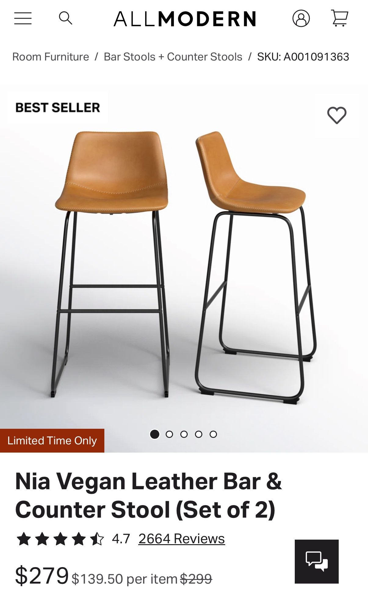 Gently Used Vegan Leather Bar Stools (3)