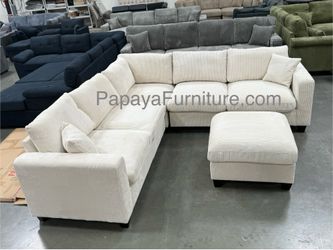 New! Plush Ivory Sectional, Sectional And Storage Ottoman, Sectionals, Sofa, Couch, Beige Couch, Ivorry Couch, Corduroy Sectional, ivory Sofa