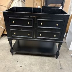 36'' Bathroom Vanity without Sink, Freestanding Cabinet with 4 Drawers and Open Shelf, Solid Wood Frame Bathroom Storage Cabinet 