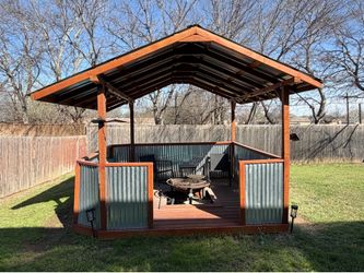 Custom-Built Wood & Metal Gazebo with Deck Floor and Fire Pit