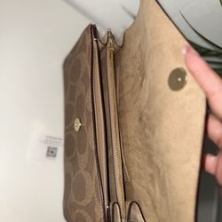 Coach Logo Chain Strap Shoulder Bag Beige Brown Medium Designer Classic