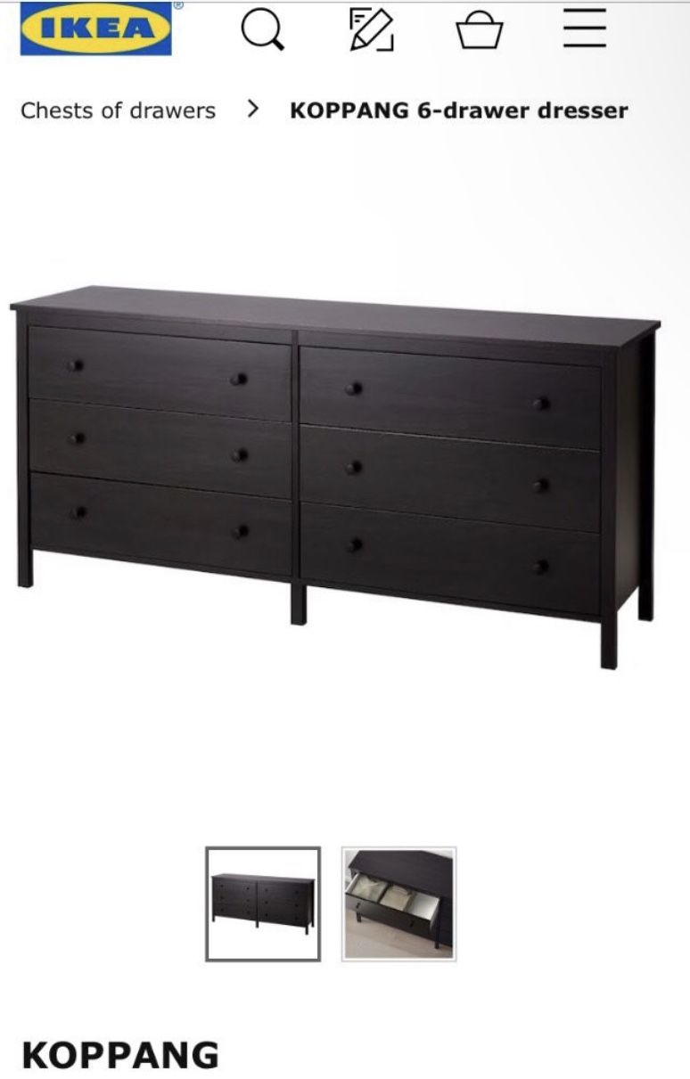 NEW KOPPANG Ikea 6 drawer dresser, black-brown