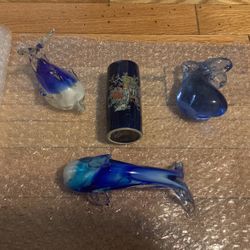 3 count glass figurines and mini vase lot 