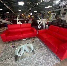 TITLE: Queen Bedroom Set + Red Sofa and Loveseat – Moving Sale